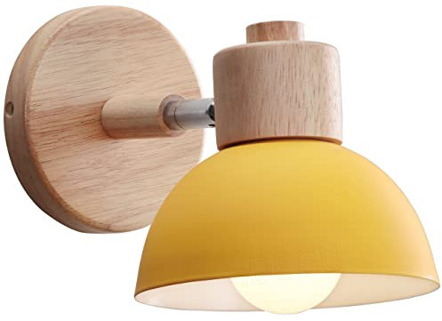 iDEGU Lampada da Parete Retrò Vintage Applique da Parete Interno in Metallo e Legno Moderne Lampada a Muro Orientabile E27 Luce da Camera da Letto Soggiorno (1 Pezzo, Giallo)