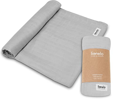 Lionelo Bamboo Swaddle Musselin Babywickel, Babydecke Aus 100% Natürlicher Bambusbaumwolle, Größe 120 x 120 cm, Mulltücher, Kinderdecke, Angenehmes und Weiches Material (Grey Stone)