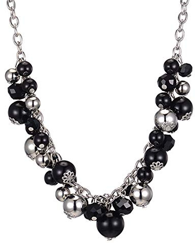 Bulinlin Perlenkette Statement Silber Damen Kette Choker Perlen Kristall Großer Modeschmuck Boho Geschenke für Mama
