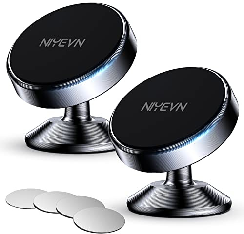 NIYEVN 2 Pack Magnetic Phone Holder for Car, [ Strong Magnet ] Magnetic Phone Holder, [ 360° Rotation ] Phone Magnet for Car, Compatible with Most Smartphones, Must be Used with Metal Pad, Black
