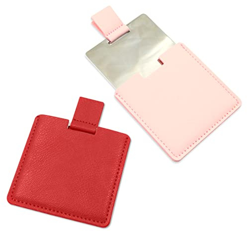 2 espejos compactos de acero inoxidable inastillable para bolsos, espejo irrompible de viaje con funda de piel sintética, espejo de afeitado de mano para acampar para mujeres y hombres, maquillaje,