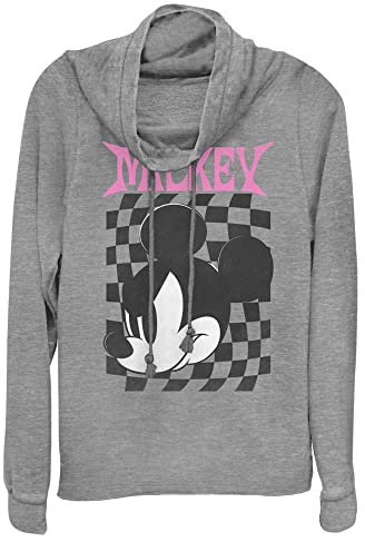 Disney Classic Mickey Checkers Haut en tricot à manches longues et col bénitier pour femme, Gris chiné, 2X