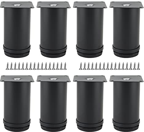 MUKCHAP 8 PCS 50 x 100mm Black Adjustable Furniture Legs, Stainless Steel Adjustable Furniture Feet with Screws, Metal Cabinet Feet for Nightstand