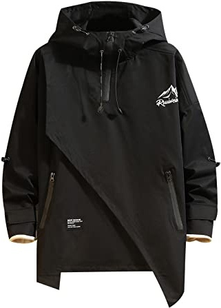 GURUNVANI Anorak Veste coupe-vent à capuche pour homme, JK208Black, Medium