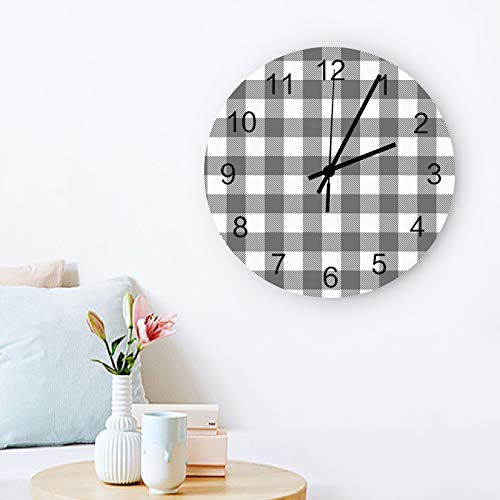 TocaHome Noiseless Wall Clock, Silent Non-Ticking Hanging Wall Clocks Battery Operated, Pastoral Style Gray and White Lattice Wall Decor Wooden Clock for Bathroom Bedroom Living Room Office 12 Inch
