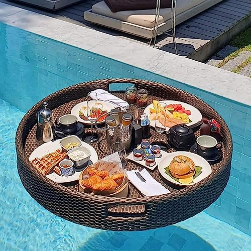 CGLYYDS Plateau Flottant, Surface d'eau Disque Flottante, Table De Plateau De Service Flottante Ronde avec Poignées, Chapelet De Piscine pour Adultes pour La Cuisine,60cm