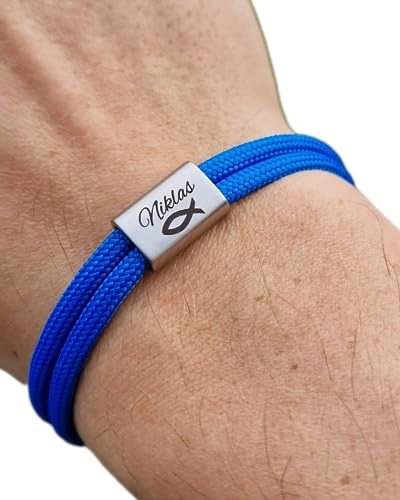 Gravur Armband mit Namen und Fisch, Taufe, Surfer Armband, personalisiertes Geschenk, Schmuck, Familie, Kommunion, Muttertag, Konfirmation