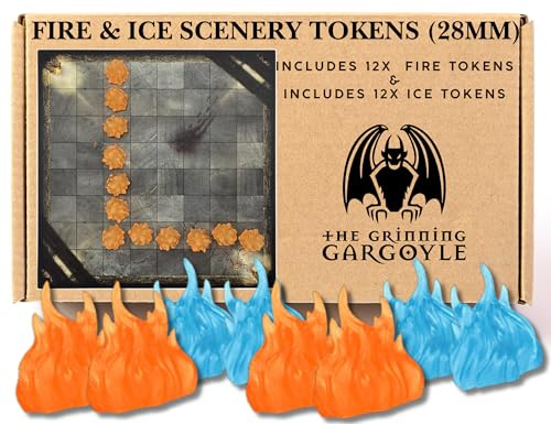 DnD Miniatures Frost and Fire Tokens for Table Top Games | DnD Accessories | 12 x Wall of Fire Tokens and 12 x Wall of Ice DnD Tokens | Coloured Plastic Magical Flame | Perfect DnD terrain Spell Effects