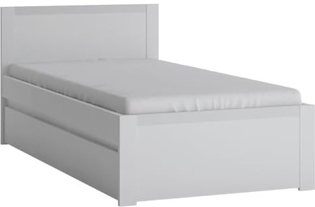 Lomadox Bettgestell weiß Bett Einzelbett Liegefläche 90x200 cm mit Bettschublade Gästebett Links oder rechts montierbar 97x80x205 cm