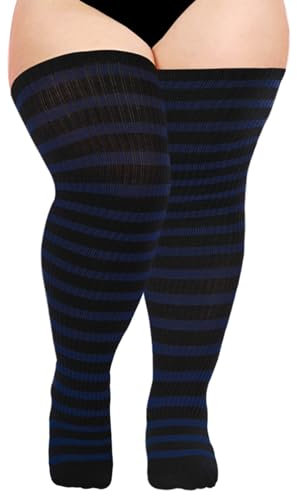 Moon Wood Overknee Strümpfe Damen Thigh Highs Extra Lang Overknees kniestrümpfe Damen Baumwoll Oberschenkelhohe Socken Lang StiefelStrümpfe Große Größen Schwarz & Blau