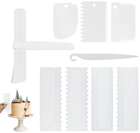 9 Pezzi Raschietto per Torte, Regolabile Raschietti per Torte, Spatola Per Torta Più Liscia Raschietto Panna Da Cucina Lisciare Decorazione, Set Raschietto Torta 10 Tipi di Pizzo Fai da Te.