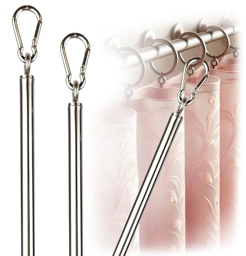 OooWow 46 inch (2 Pack) Stainless Steel Iron Curtain Pull Wand - 2 inches shy of 48 inch Drapery Pull Rod - Versatile Curtain Wand - Metal Drapery Wand (46in SS 2Pk)
