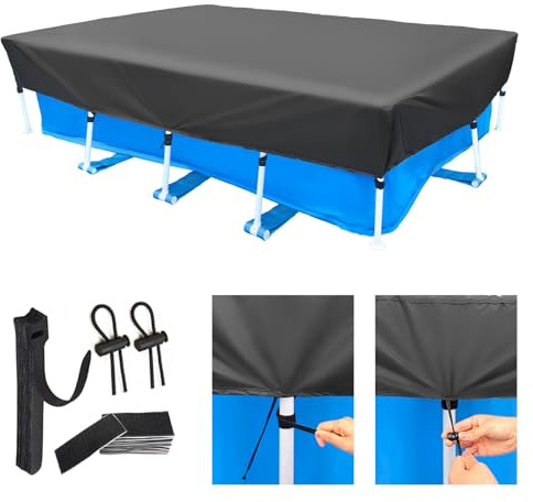 Bâche de Piscine rectangulaire 400 x210 cm pour Piscine Hors Sol 4x2 m Pool Cover Résistant à la déchirure Résistant aux UV Anti-Vent Imperméable