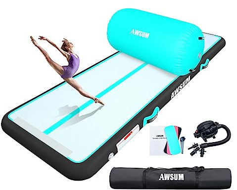 AWSUM 13ft Gymnastics Mat with Air Roller Tumbling Barrel Back Somersault Backbend Trainer for Inflatable Gymnastics Springboard Back Handspring Equipment, with Electric Pump