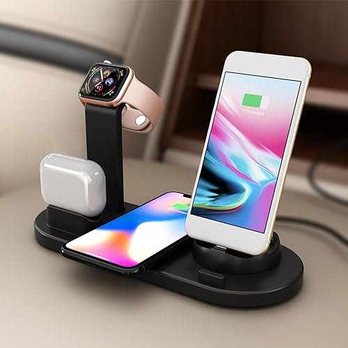 4 in 1 Charger Wireless Charging Station Wireless Charging Dock for Multiple Devices, Fast Wireless Charger Android Multi-function Bedside Charging Station Cell Phone Charger Stand Today Deals Prime