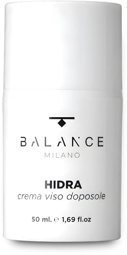 BALANCE MILANO - Crema Viso Idratante Doposole Made in Italy - 50ml - Burro e Olio di Nocciolo di Albicocca, Vitamine E ed A - Crema Viso Leggera, Lenitiva e Rigenerante Post Esposizione Solare