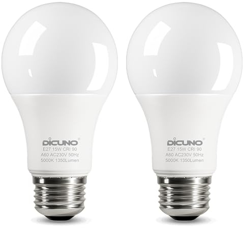 DiCUNO E27 Screw LED Bulb, 15W=100W, Daylight White 5000K, 1350LM, 2Pcs | Large Screw in Light Bulb, Non-Dimmable, ES High CRI 90 Lightbulbs for Lamp