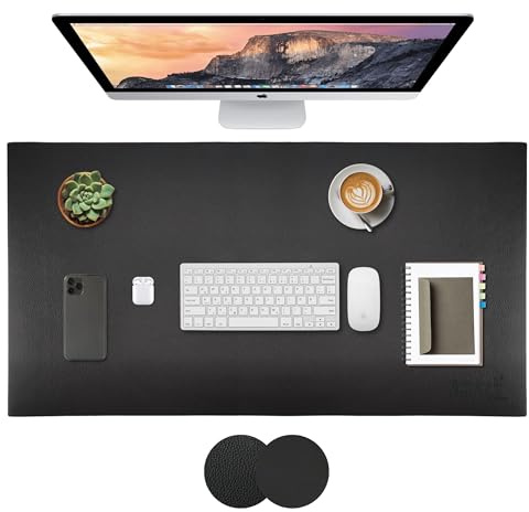 SMART 80 x 40cm Tischunterlage, Schreibtischunterlage, Mauspad, Büroausstattung, Schreibtischschutz, Kunstleder, doppelseitig, Schwarz
