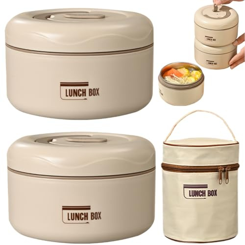 KYEQATY Insulated Lunch Containers 2PCS/Set 600ml and 450ml Stainless Steel Hot Food Lunch Container Detachable Insulated Lunch Box with Leak-Proof Bento Box for School Work Picnic Home Supply