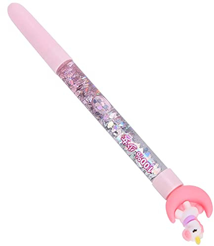 lvifloae Schwarzer Gelstift, flüssiger Paillette-Griff, Cartoon-Kappe, Malerei, Schreiben, Briefpapier, weicher Gummi, blauer Stifthalter (pink pen holder)