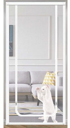 Verbesserte Katzengittertür 85x200cm, Haustiersichere Gittertür Mit Beidseitigem Reißverschluss, Freiheit Für Katze Und Hund, Ist Ideal Für Die Balkontür, Schlafzimmer, Küchentür Ohne Bohren(B,100x220