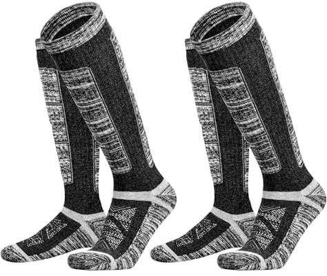 YUEDGE Mens Knee High Merino Wool Thermal Mens Socks Wicking Cushioned Snowboarding Skiing Socks Long Thick Warm Warm Hunting Boot Socks For Men Size 6-10, 2 Pairs