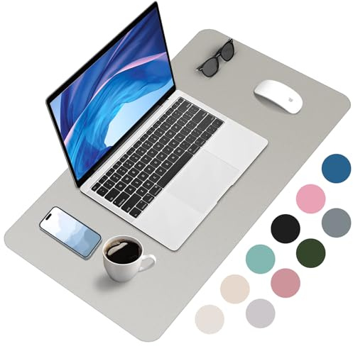 Zanfqvo Schreibtischunterlage 80x40cm - Mauspad XXL aus PU-Leder, Wasserdicht und rutschfest - Multifunktionales schreibunterlagen - tischunterlage für Büro/Home/Laptop (Grau)