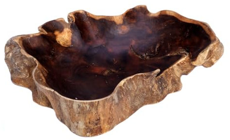 Brillibrum Cuenco de madera de teca de diseño natural con raíces de teca, cuenco decorativo para joyas, madera de raíz maciza, hecha a mano
