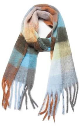 Rockreyoa Damen Schal Coloured Checked Scarf Warme Kariert Deckenschal Groß Lang Kariert Tartan Lattice Warmer Oversized Fransen Poncho Chunky Plaid Scarf Warm Shawl Women Cape Sieben Farben