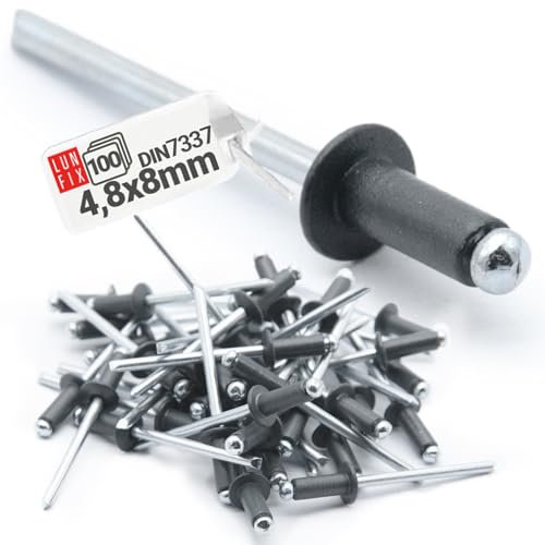 Aluminium Blindnieten Pop Nieten Stahl Dorn Industrie-Standard DIN7337 4,8 x 8 mm 100 Stück RAL 7016 Anthrazitgrau