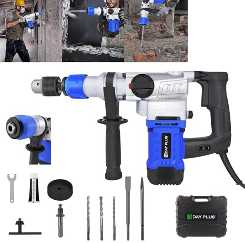 Bohrhammer SDS-Plus, Bohrhammer mit Kabel, Bohrer und Meißel, Hochleistungs-Schlagbohrer, Wandbohrer 1080W mit 6 verstellbaren Drehzahlen und 360°-Drehung zum Schlagen, Meißeln und Bohren