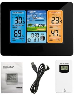 WDWDW Termohigrómetro LCD Estación meteorológica Digital Termómetro Higrómetro Barómetro Reloj Despertador Previsión meteorológica Sensor inalámbrico Higrotermógrafo doméstico
