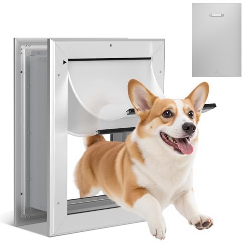 Ownpets Hundeklappe M, Aluminium, Verschließbare Doppelflügel | Für Wand 3-18,5cm, FDA-Silikon Wetterfest, Magnetverschluss, Inkl. Montageschablone