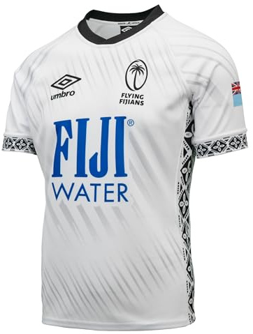 Umbro Men's 25/26 Fiji Rugby Home Jersey, White/Black/Blue, XXX-Large