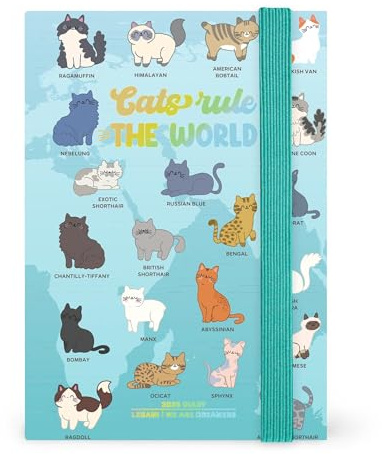 Legami - Tageskalender Small 2026, Kitty, 12 Monate, Gummibandverschluss, Tagebuch von Januar 2026 bis Dezember 2026, aus FSC-zertifiziertem Papier, 9,5 x 13,5 cm