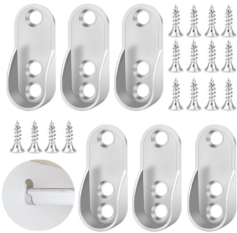 FLEXNOVA Kleiderstange Halterung, 6 Stück Kleiderstangenhalter, Oval Schrankrohrlager Metall Kleiderstangen Halterung Schrank mit 18 Schrauben Schrankrohrhalter für Ovale Schrankrohre 15mm