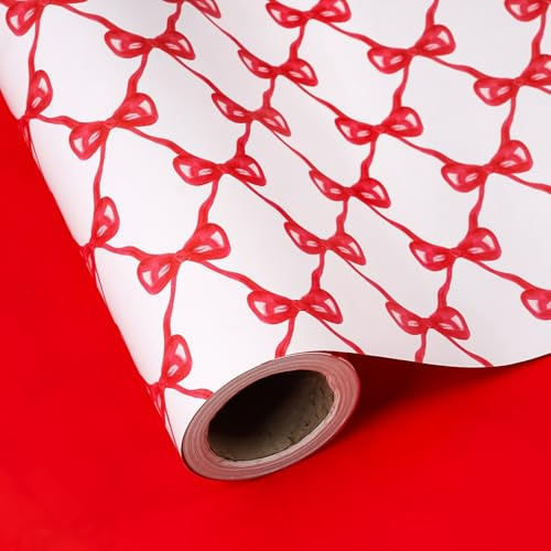 RUSPEPA Vändbart rosettomslagspapper – minirulle – 43,2 cm x 10 m – vackert rött omslagspapper för jul, födelsedag, babyshower