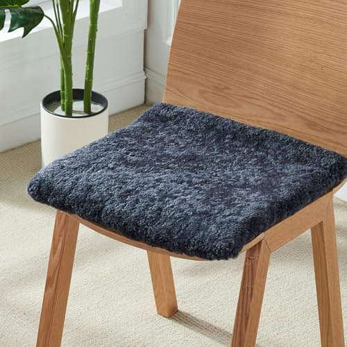 Sitzkissen aus superweichem Schaffell, rutschfestes, kurzes lockiges Fell für Auto, Büro und Zuhause, dunkelgrau, 50 x 50 cm, natürlicher Wollteppich
