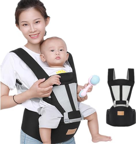 Neugeborene Babytrage, Ergonomisch Babytrage mit Hüftsitz Multifunktional Kindertrage Dorsal und Ventral Babyrückentragen für Wanderungen Mit extensiblem Design (Schwarz)
