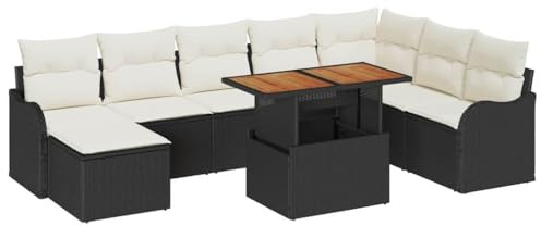 vidaXL Garten-Sofa-Set mit Kissen mit Speicher 9 pcs Schwarz und Creme, Moderne Garten- und Terrassenmöbel, strapazierfähiges Rattan-Sofa, wetterfestes Lounge-Set für draussen