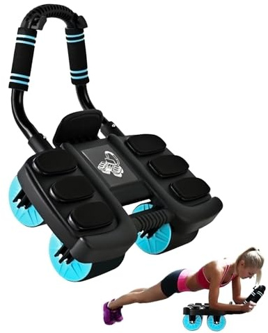 Abdominal Wheel Roller with Elbow Support, Automatic Rebound Ab Roller with Built-in Brake, 4-Wheel Core Trainer for Abs Workout, Home Fitness Exercise Equipment with Phone Holder for Men & Women