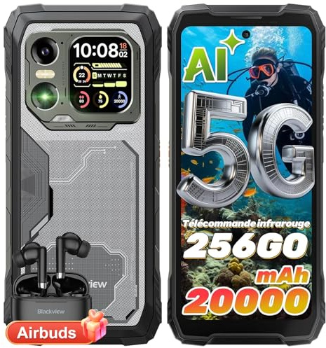 Blackview Xplore 1 5G Smartphone Incassable à Double Écran, 20000mAh Android 15, 36Go+256Go/2To, 6.78 FHD+120Hz, Caméra 64MP+50MP+20MP Vision Nocturne, NFC/Lampe Torche/Dual SIM