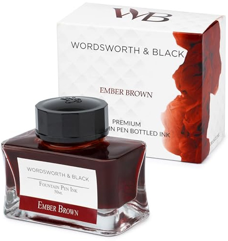 Wordsworth and Black Bläckflaska för reservoarpenna (50 ml) Premium Lyxutgåva – [Brun] – Bläck på flaska för reservoarpennor; Klassiskt designad flaska, mjukt flöde 50 ml