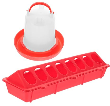 PartyKindom Automatic Chicken Waterer and Food Dispenser Non-deformable Feeder for Poultry Parrots Pigeons Convenient Red Small Trough and Thickened Water Container