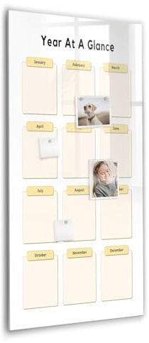 Extra starkes Glas-Magnetboard mit Neodym-Magneten & Marker-Set | Edles Design, glatte Oberfläche | Perfekt für tägliche Planung & kreatives Arbeiten- 60x120cm - Jahresplaner