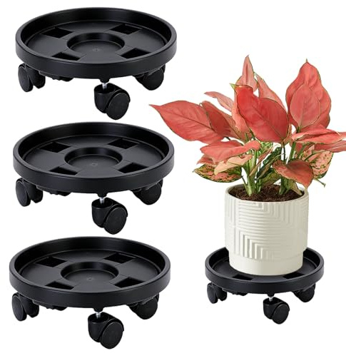 Dessous de Pot de Fleur à roulettes 3 Pièces, Porte Plante à roulettes 30cm, Soucoupe Pot Fleur à roulettes, Charge 50kg, Intérieur et Extérieur