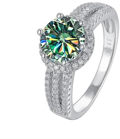 2ct D färg VVS1 Moissanite diamantringar for kvinnor Gul/grön/rosa förlovningsringar rundskurna diamantbröllopsringar med certifikat(Blue green,7)