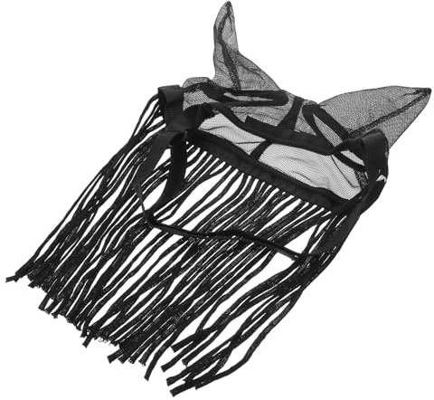 HOODANCOS Maschera da Cavallo Antimosche in Poliestere Nera con Orecchie e Frange Staccabili, Leggera e Facile da Usare per Cavalli Attivi All'aperto