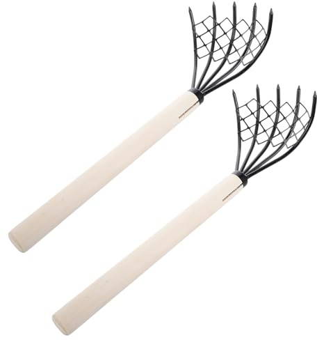 Kichvoe Rastrello Manuale Ergonomico in Legno 5 Artigli Affilati, 2 Pezzi Strumento per Allentare Terreno e Raccogliere Molluschi sulla Spiaggia, Leggero e Portatile