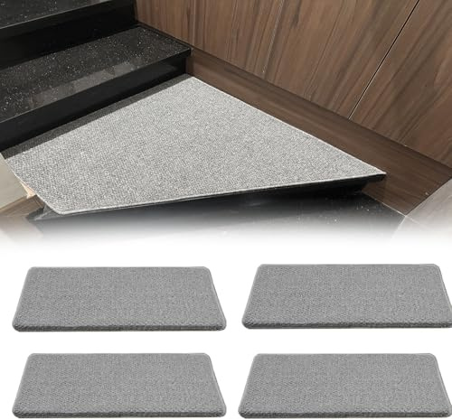 Genérico Alfombra Escalera Alfombras Grises para Peldaños De Escaleras para El Hogar 22 24 CM De Ancho, Alfombra Autoadhesiva para Corredores De Escaleras(4 PCS,W 24 CM L 70 CM)